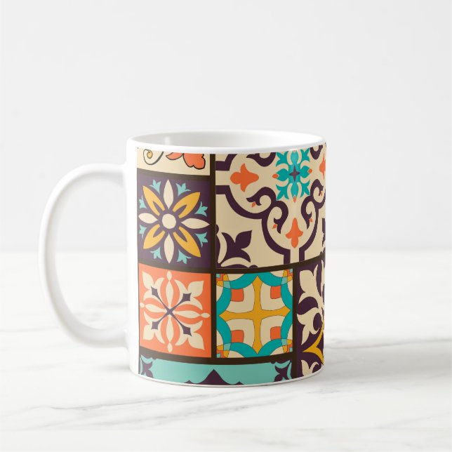 Colourful Patchwork Islam Motifs Tile Coffee Mug (Left)