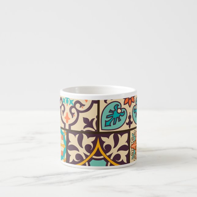 Colourful Patchwork Islam Motifs Tile Espresso Cup (Front)