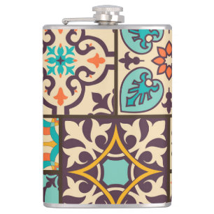 Colourful Patchwork Islam Motifs Tile Hip Flask