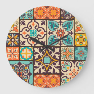 Colourful Patchwork Islam Motifs Tile Large Clock