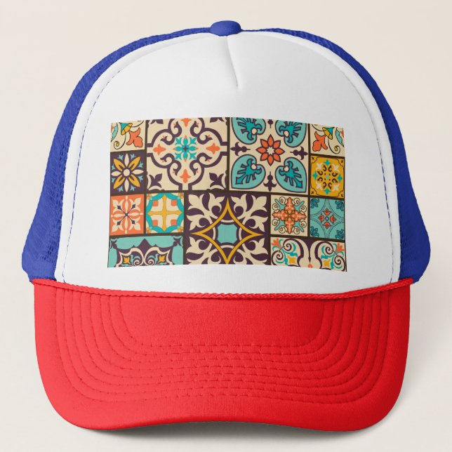 Colourful Patchwork Islam Motifs Tile Trucker Hat (Front)