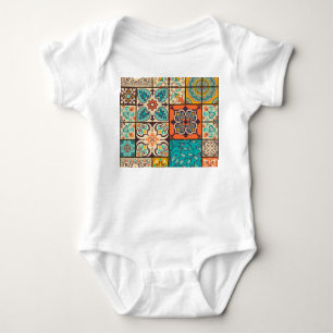 Colourful Patchwork Islamic Majolica Tile Baby Bodysuit