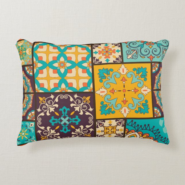 Colourful Patchwork Islamic Tile Seamless Decorative Cushion (Front)