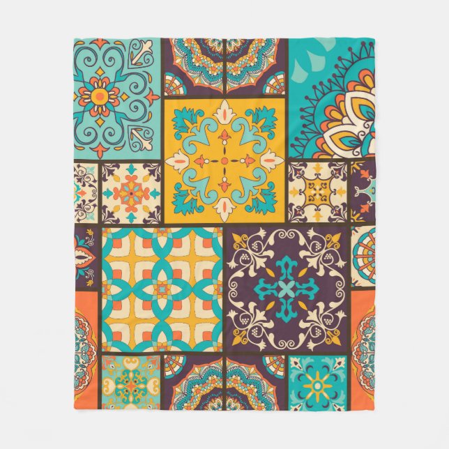 Colourful Patchwork Islamic Tile Seamless Fleece Blanket (Front)
