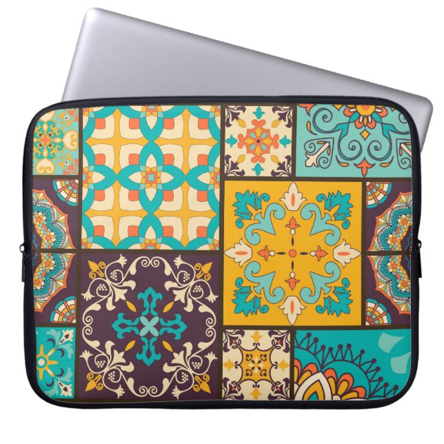 Colourful Patchwork Islamic Tile Seamless Laptop Sleeve (Front)
