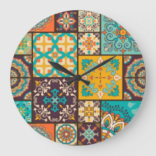 Colourful Patchwork Islamic Tile Seamless Large Clock