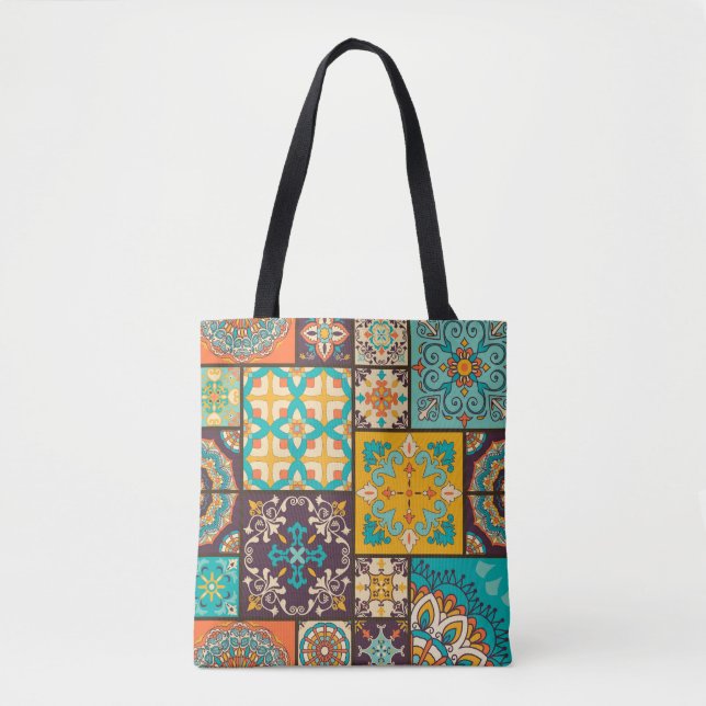 Colourful Patchwork Islamic Tile Seamless Tote Bag (Front)