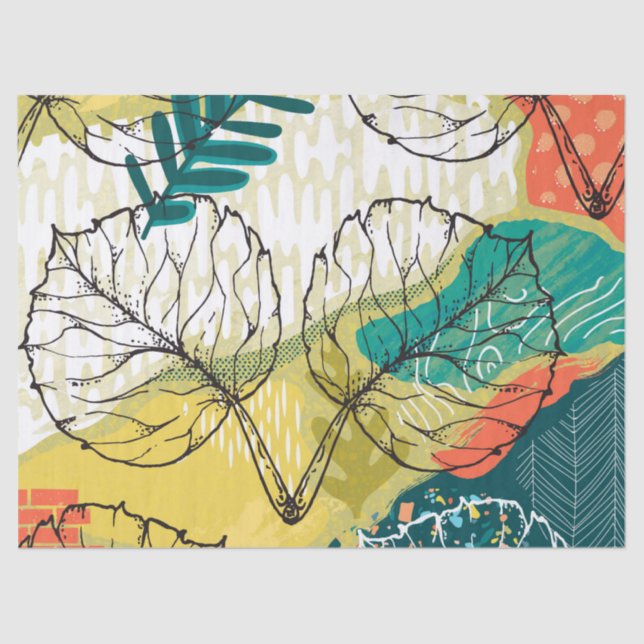 Colourful Patchwork & Leafs Pattern Tissue Paper (Front)