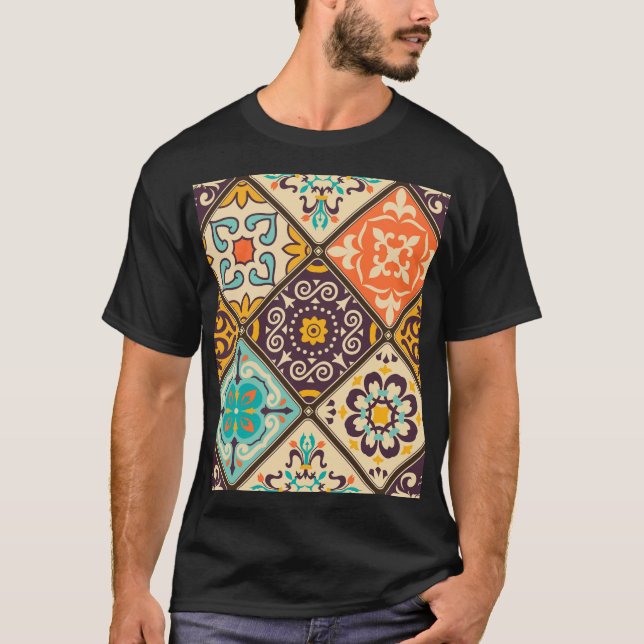 Colourful Patchwork: Majolica Tile Design T-Shirt (Front)