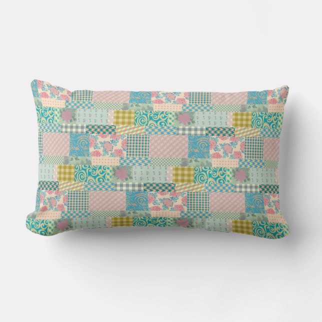 Colourful Patchwork Pattern Flowers Plaid Stripe   Lumbar Cushion (Front)
