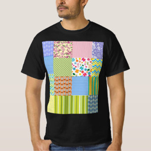 Colourful Patchwork Pattern Graphic T-Shirt