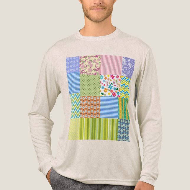 Colourful Patchwork Pattern Graphic T-Shirt Tri-Blend Shirt (Front)