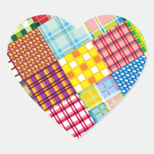 Colourful Patchwork Pattern Heart Sticker