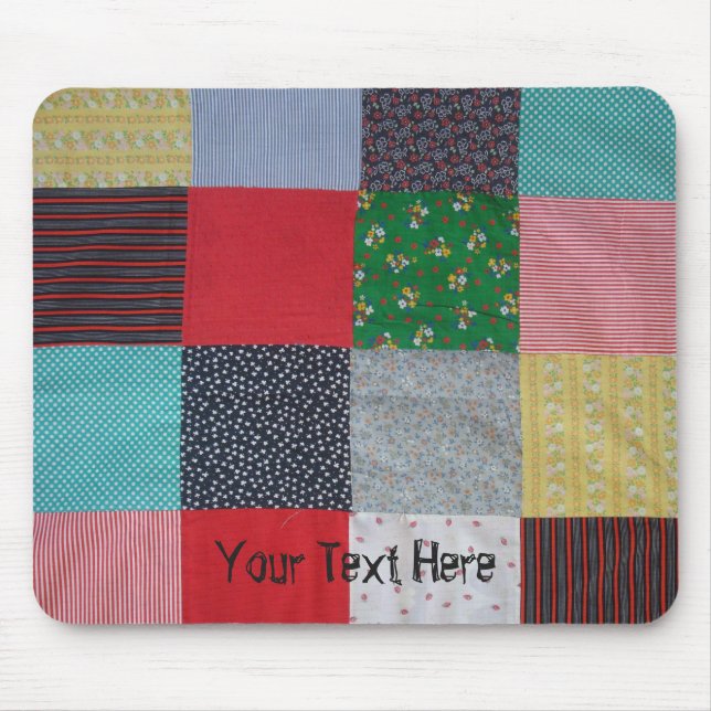 colourful patchwork patterned vintage fabric mouse pad (Front)