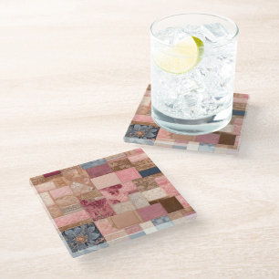 Colourful Patchwork Quilt Art Glass Coaster