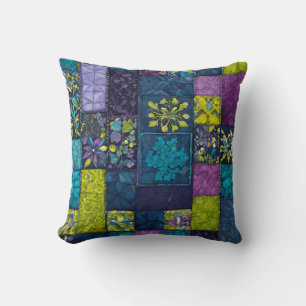 Colourful Patchwork Quilt Art Square Throw Pillow