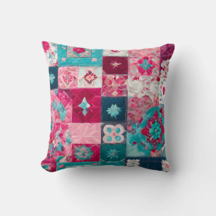 Colourful Patchwork Quilt Art Square Throw Pillow