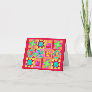 Colourful Patchwork Quilt Art Stationery Note Card