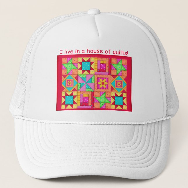Colourful Patchwork Quilt Blocks Art Trucker Hat (Front)