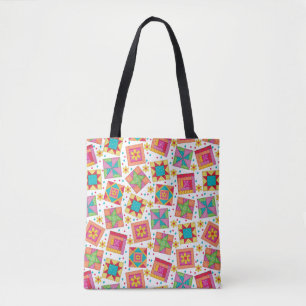 Colourful Patchwork Quilt Blocks White Tote Bag