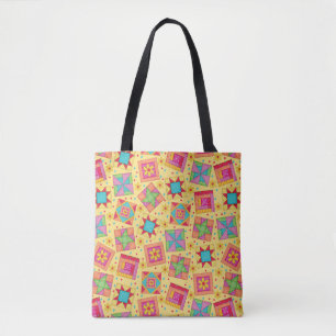 Colourful Patchwork Quilt Blocks Yellow Tote Bag