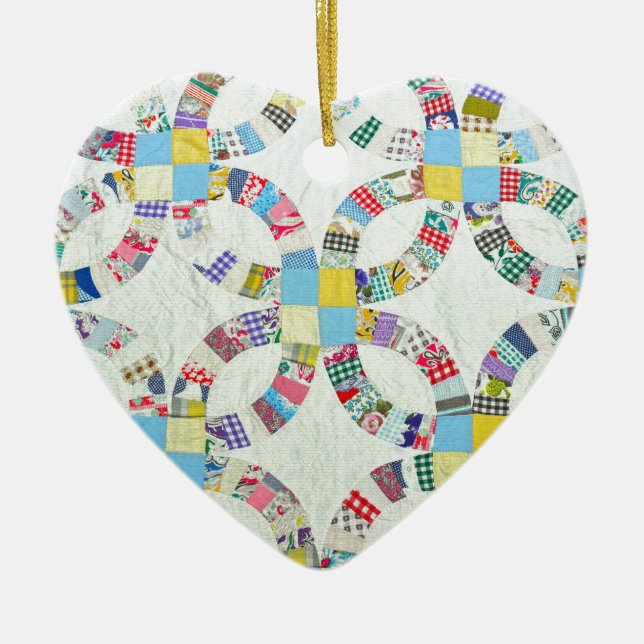 Colourful patchwork quilt ceramic tree decoration (Front)