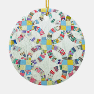 Colourful patchwork quilt ceramic tree decoration