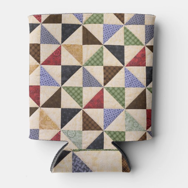 Colourful Patchwork Quilt: Flower Texture. Can Cooler (Front)