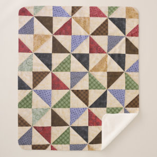 Colourful Patchwork Quilt: Flower Texture. Sherpa Blanket