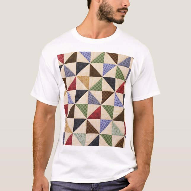 Colourful Patchwork Quilt: Flower Texture. T-Shirt (Front)
