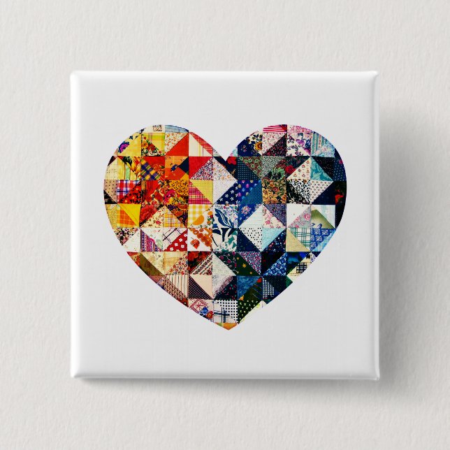 Colourful Patchwork Quilt Heart 15 Cm Square Badge (Front)