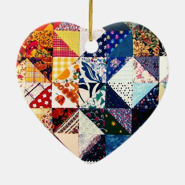 Colourful Patchwork Quilt Heart Ceramic Tree Decoration (Back)