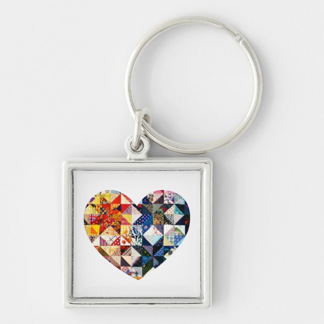Colourful Patchwork Quilt Heart Key Ring (Front)