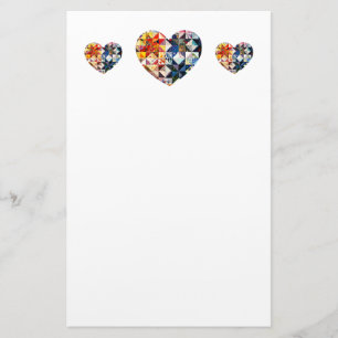 Colourful Patchwork Quilt Heart Stationery