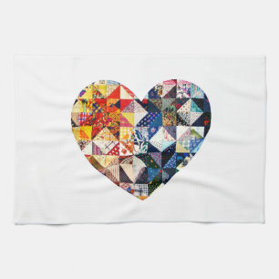 Colourful Patchwork Quilt Heart Tea Towel
