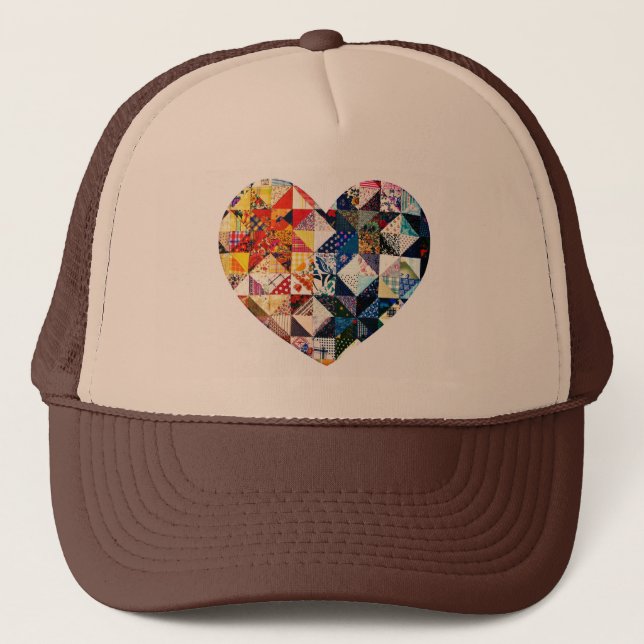 Colourful Patchwork Quilt Heart Trucker Hat (Front)