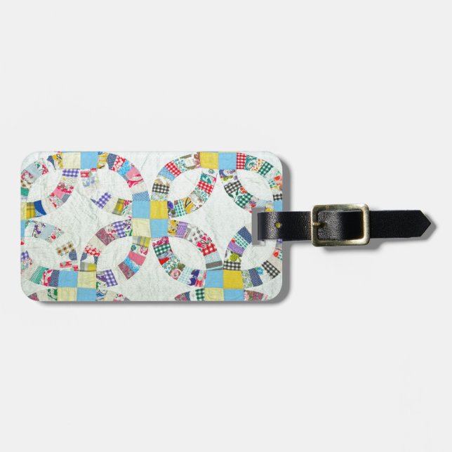Colourful patchwork quilt luggage tag (Front Horizontal)