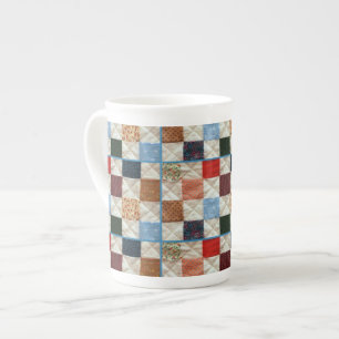 Colourful patchwork quilt pattern bone china mug