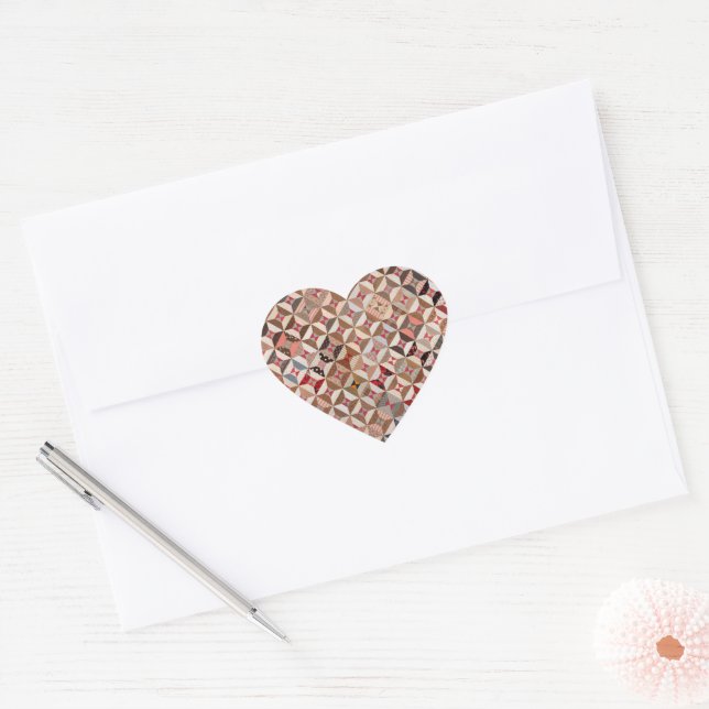 Colourful Patchwork Quilt Pattern Heart Sticker (Envelope)