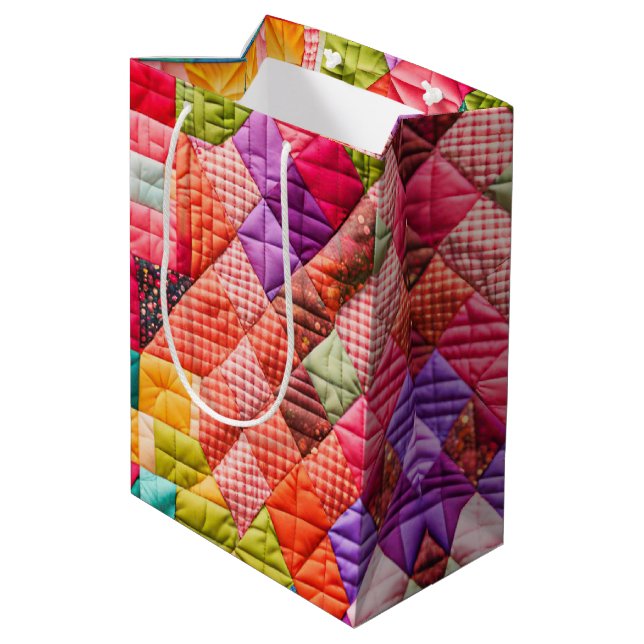 Colourful Patchwork Quilt Pattern Medium Gift Bag (Back Angled)