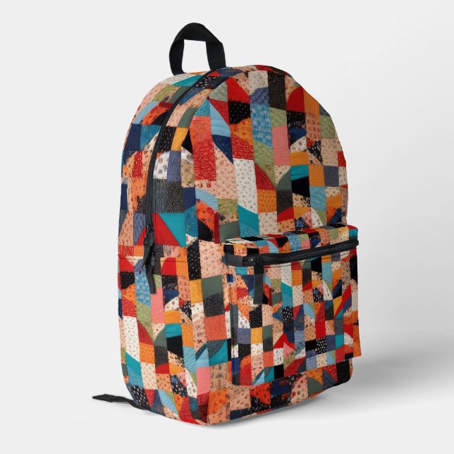 Colourful Patchwork Quilt Pattern Printed Backpack (Back Corner Left)