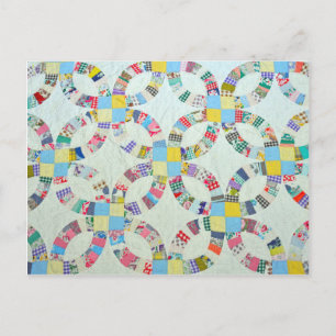 Colourful patchwork quilt postcard