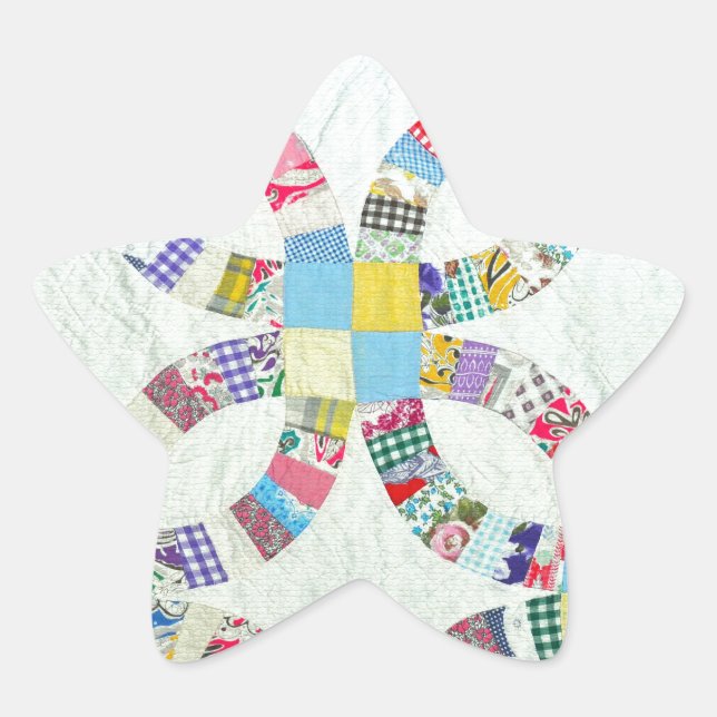 Colourful patchwork quilt star sticker (Front)