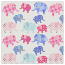 Colourful Patchwork Retro Elephant Print Fabric