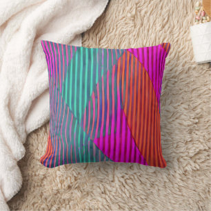 Colourful patchwork stripes cushion