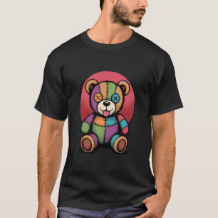 Colourful Patchwork Teddy Bear with Button Eyes T-Shirt