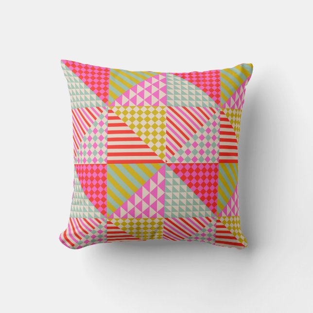 Colourful Patchwork Throw Pillow | Housewarming (Front)
