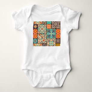 Colourful Patchwork Tile: Islamic Majolica Motifs Baby Bodysuit