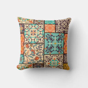 Colourful Patchwork Tile: Islamic Majolica Motifs Cushion