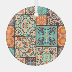 Colourful Patchwork Tile: Islamic Majolica Motifs Glass Tree Decoration